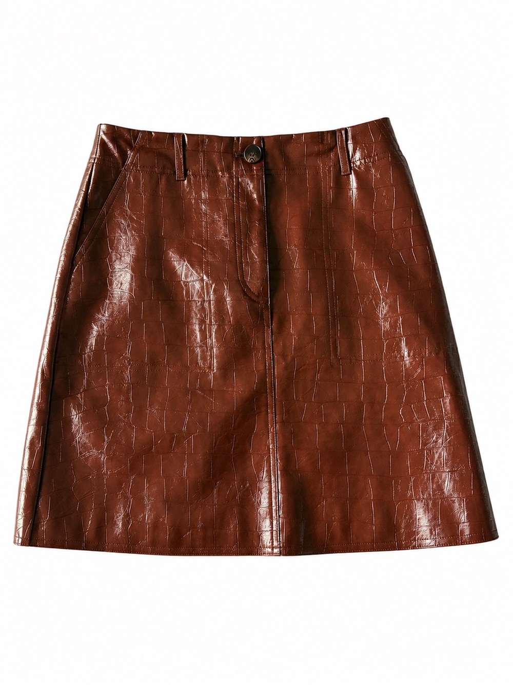 bagatelle Brown Croc-Embossed A-Line Faux-Leather Skirt